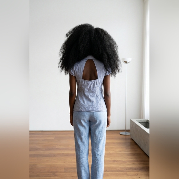 Vintage Guess Pinstripe Hook & Eye Back Cutout Corset Top L - Picture 8 of 8